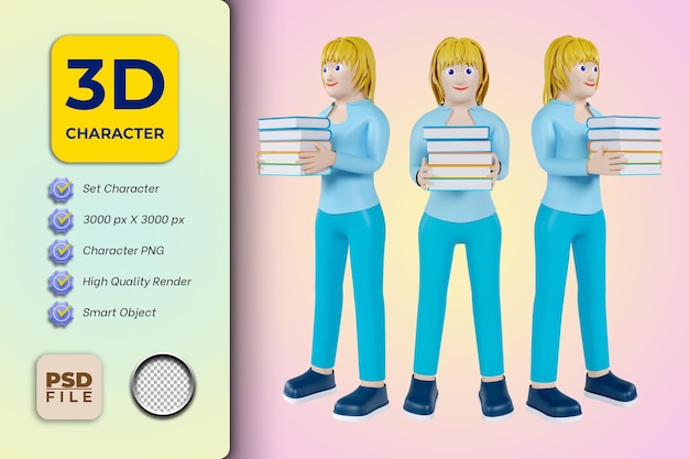 Libro della holding del personaggio dei cartoni animati femminile 3d