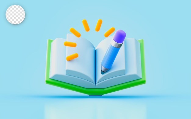 libro e segno penna 3d rendering concetto per scrivere storia documento nota diario conversazione importante