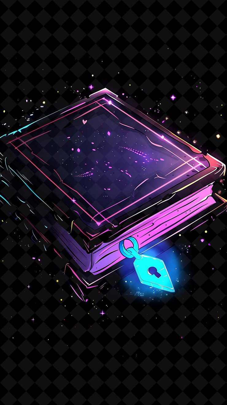 PSD libro encantado 32 bits de píxeles con bloqueo y hechizo páginas con m y2k forma neon colecciones de arte de color