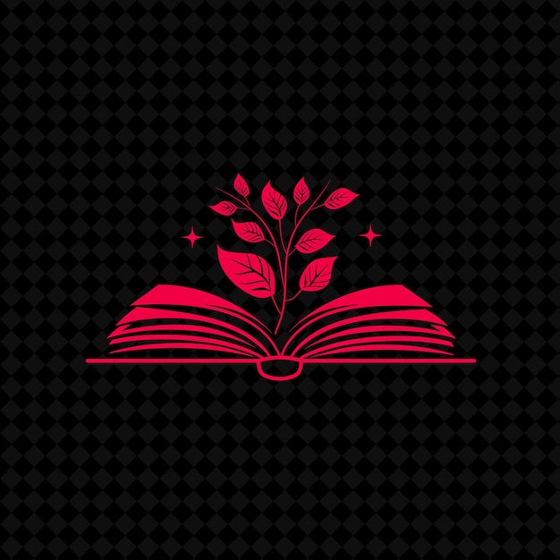 un libro con una flor en él y un fondo negro con una flor rosa
