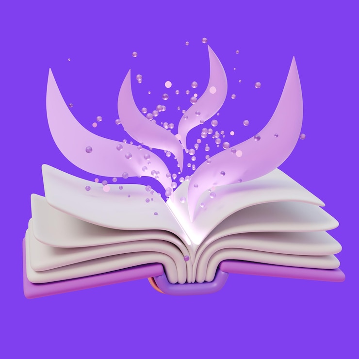 PSD un libro con un fondo púrpura con un fondo purpura con un dragón púrpura en la parte superior