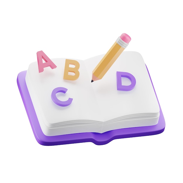 PSD libro y lápiz icono 3d para educación y literatura