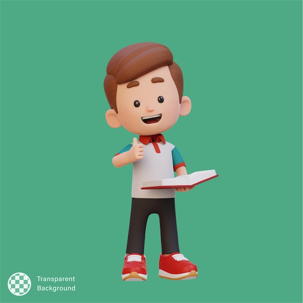 Libro de lectura de personajes de niños felices en 3D