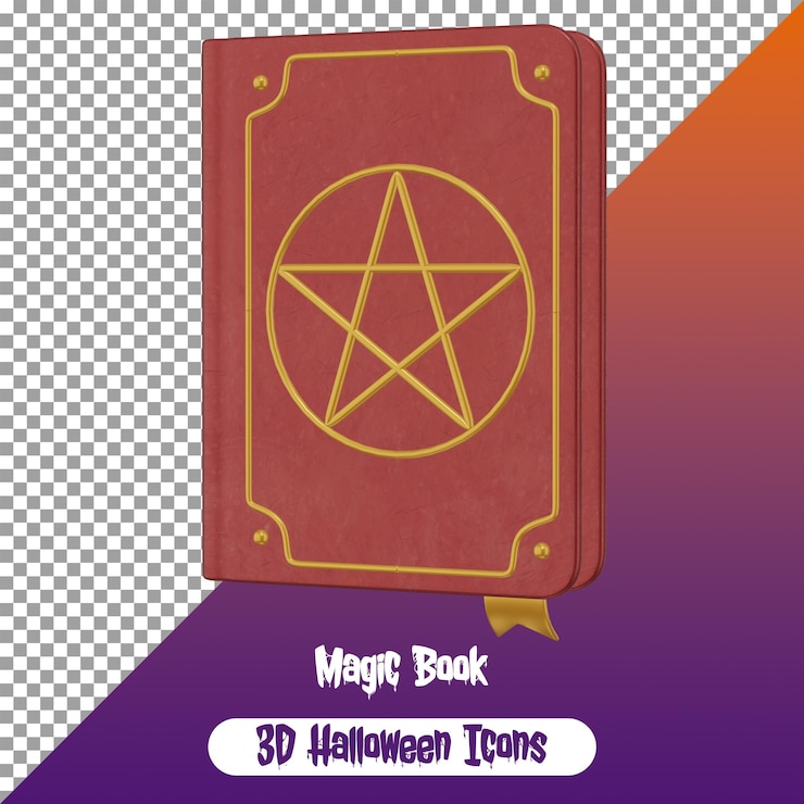 PSD un libro mágico de halloween para la brujería de tapa dura con icono de estrella 3d png icon de halloween aislado psd