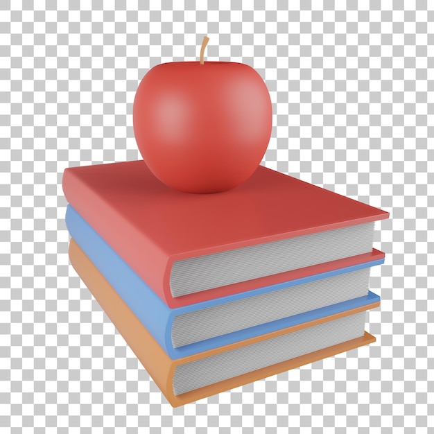 PSD libro y manzana 3d render ilustración