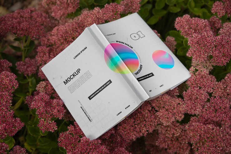 Libro o revista con efecto de color degradado y vegetación.