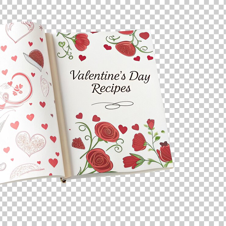 PSD libro de recetas para el día de san valentín sobre fondo blanco