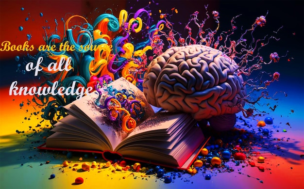 Libro de renderización 3D y salpicaduras de cerebro Tormenta de cerebro e inspirar el concepto