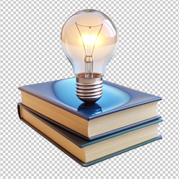 libro de texto con una bombilla renderización 3D