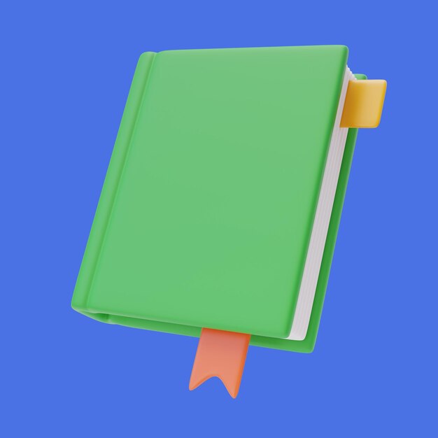 Libro verde 3D e segnalibro Iconica di notebook concetto di istruzione della biblioteca scolastica concetto di ritorno a scuola