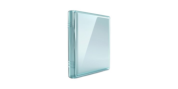 PSD libro de vidrio transparente con reflejo aislado sobre un fondo transparente