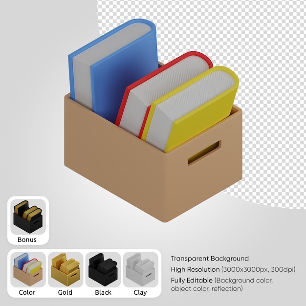 Libros 3d en una caja