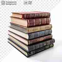 PSD los libros de derecho con una variedad de colores y estilos se apilan sobre un fondo transparente. los libros incluyen un libro marrón un libro negro.