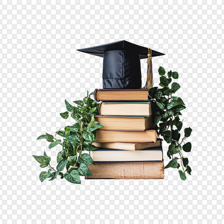 PSD libros de graduación apilados aislados en un fondo transparente
