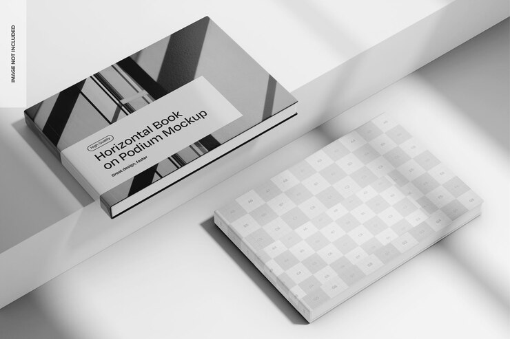Libros horizontales en la maqueta del podio Vista izquierda