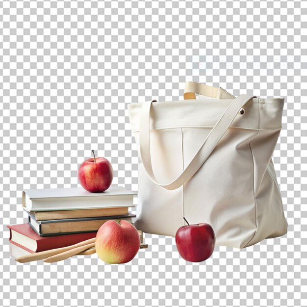 PSD libros de manzanas y bolsas png