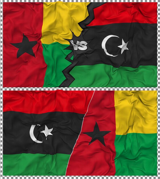 La Libye contre la Guinée-Bissau Half Combined Flag Cloth Bump Texture Rendering en 3D