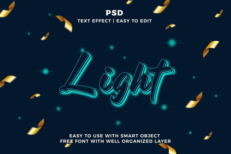 PSD licht 3d-bearbeitbare photoshop-text-effekt-stil psd mit hintergrund