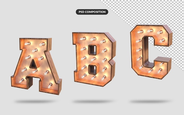 Lichter-stil-alphabet 3d-rendering premium psd