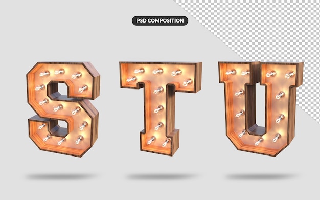 PSD lichter-stil-alphabet 3d-rendering premium psd