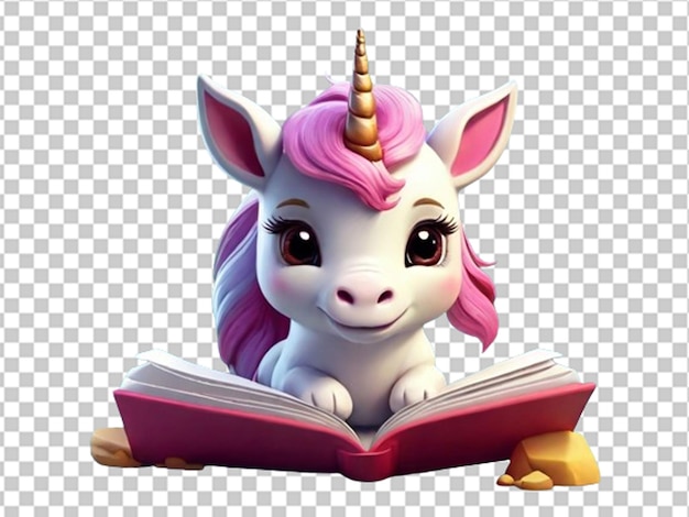 PSD une licorne 3d qui lit un livre.