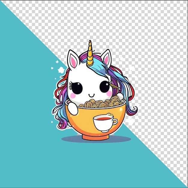 PSD licorne de dessin animé psd 3d dans un bol de nouilles ramen avec un fond transparent