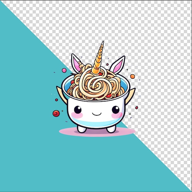 PSD licorne de dessin animé psd 3d dans un bol de nouilles ramen avec un fond transparent