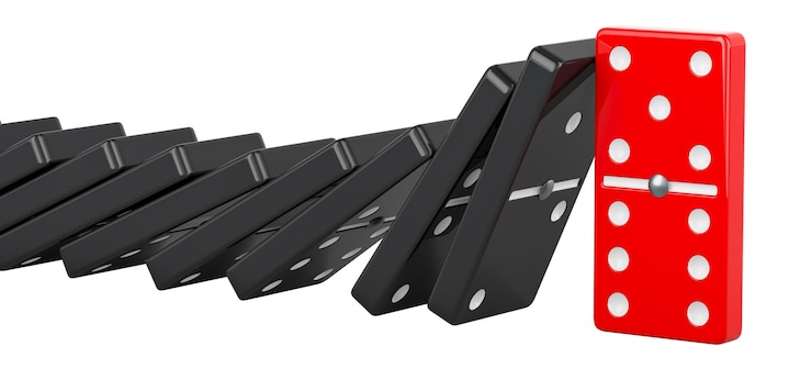 PSD líder de domino y concepto de éxito rendering 3d aislado en fondo transparente