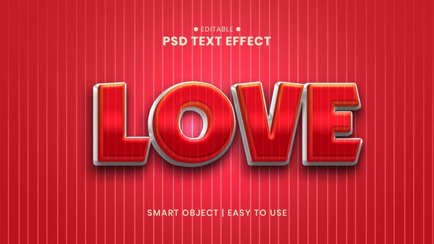 Liebe 3D-bearbeitbare Texteffekt auf rotem Hintergrund
