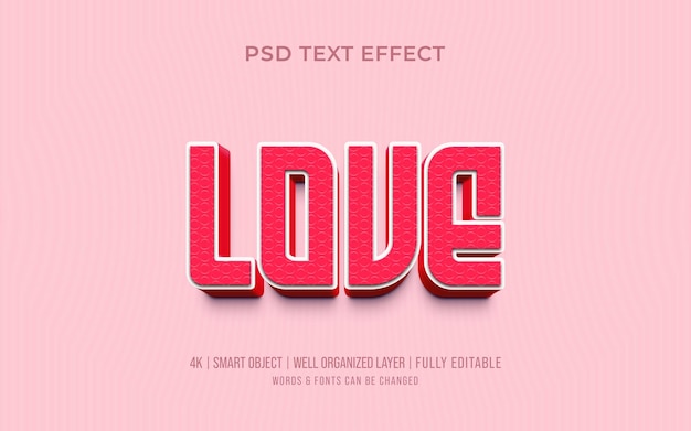 PSD liebe bearbeitbare 3d-text-effekt-mockup-stilvorlage