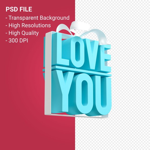 Liebe dich mit Schleife und Band 3D-Design isoliert
