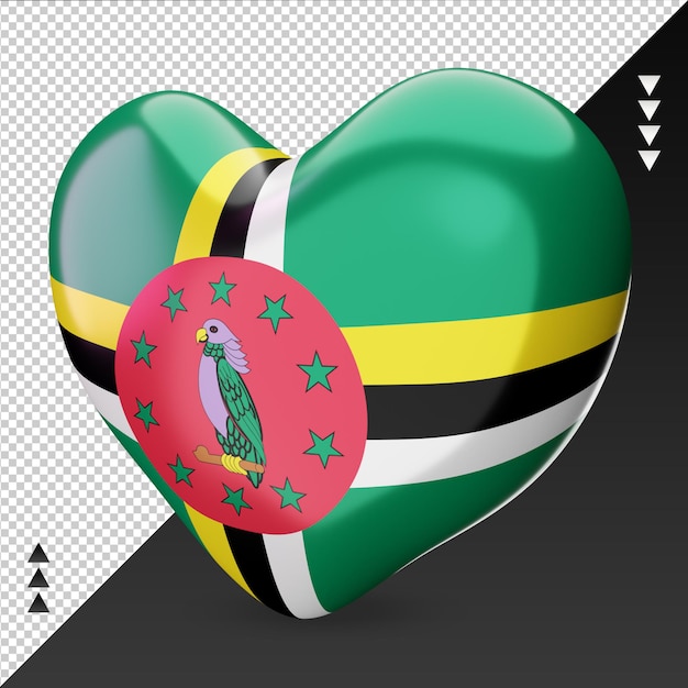 PSD liebe dominica flagge herd 3d-rendering rechte ansicht