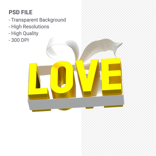Liebe Formulierung mit Bogen und Band 3D-Rendering isoliert