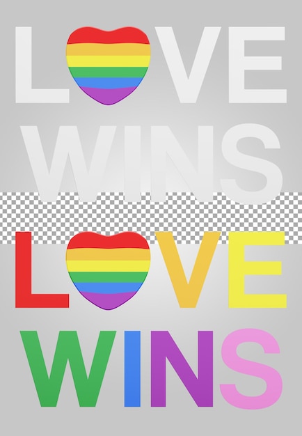 Liebe gewinnt den Monat des Regenbogenstolzes auf transparentem Hintergrund 3D-Render