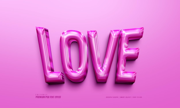 Liebe glänzend rosa bearbeitbarer premium-3d-psd-texteffekt