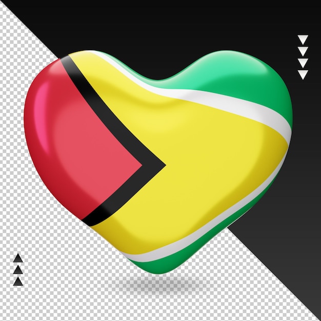 Liebe guyana flagge herd 3d-rendering vorderansicht
