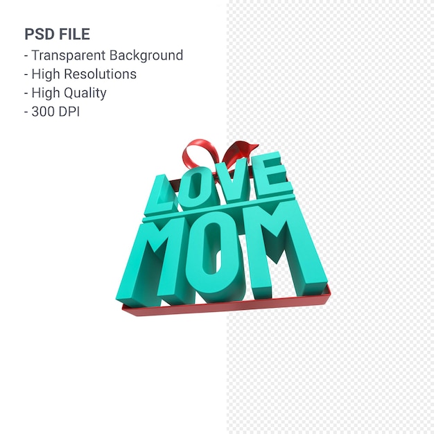 Liebe Mutter mit Bogen und Band 3D-Rendering isoliert