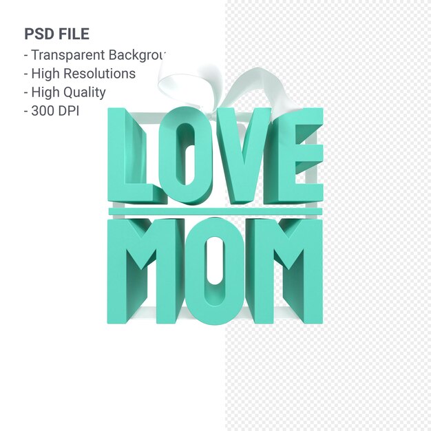Liebe Mutter mit Bogen und Band 3D-Rendering isoliert