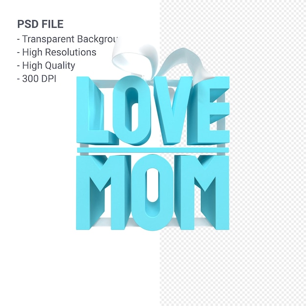 Liebe Mutter mit Bogen und Band 3D-Rendering isoliert