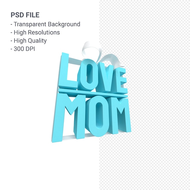 Liebe Mutter mit Bogen und Band 3D-Rendering isoliert