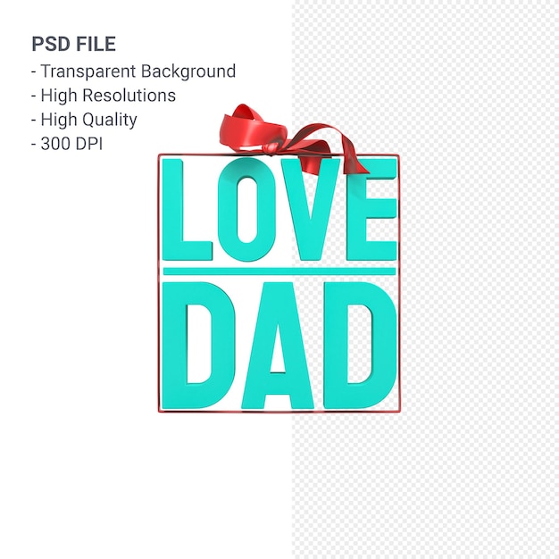 PSD liebe papa mit bogen und band 3d-rendering isoliert