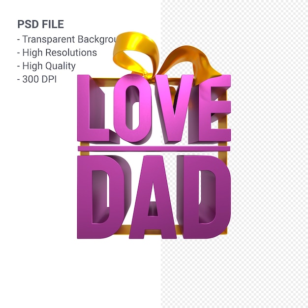 Liebe Papa mit Bogen und Band 3D-Rendering isoliert