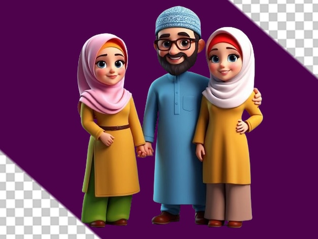 Liebe und lachen gesundes 3d-cartoon einer muslimischen familie