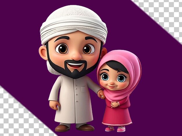 Liebe und lachen gesundes 3d-cartoon einer muslimischen familie