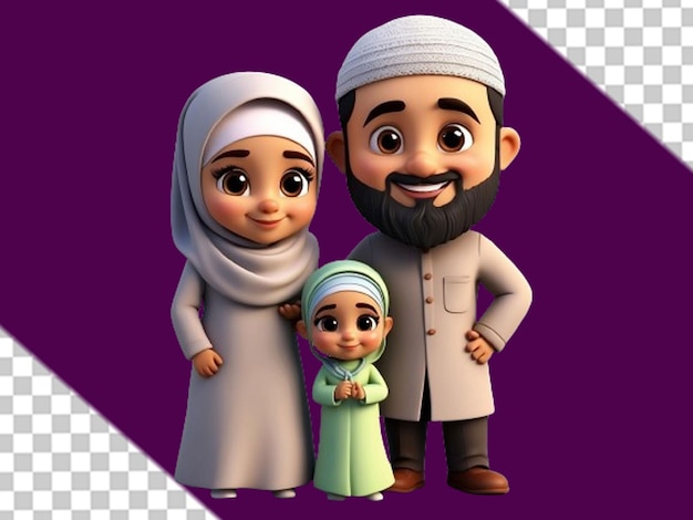 Liebe und lachen gesundes 3d-cartoon einer muslimischen familie