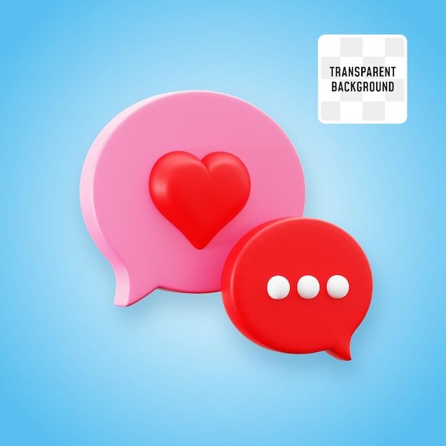 Liebes-Romantik-Chat-Forum Hearth-Symbol mit Ballon sprechen 3D-Icon Illustration Rendering Design