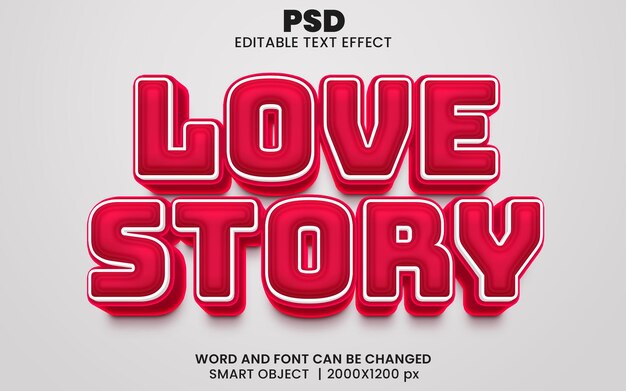 Liebesgeschichte 3d bearbeitbarer Texteffekt Premium Psd mit Hintergrund