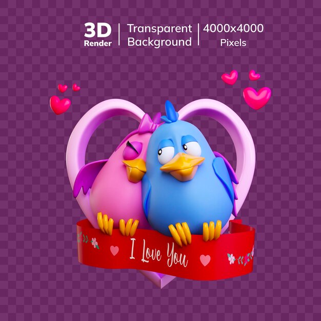 PSD liebesvögel premium 3d-icon valentinstag-icon ich liebe dich 3d-liebesvögel