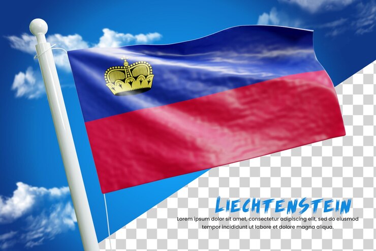 PSD liechtenstein bandera realista 3d render aislado o 3d liechtenstein bandera ondeante ilustración