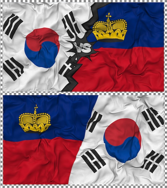 Liechtenstein contra Corea del Sur Media bandera combinada con textura 3D de la tela